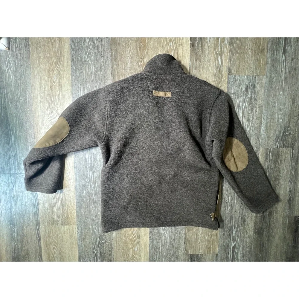 Orvis Fleece Pullover Mens Medium Brown 1/4 Zip Elbow Patches Sherpa Collar